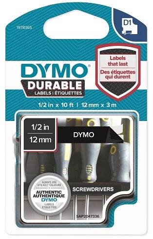 Dymo D1 wit op zwart 12mm 1978365