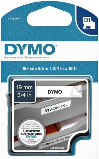 Dymo D1 zwart op wit polyester 19mm S0718070